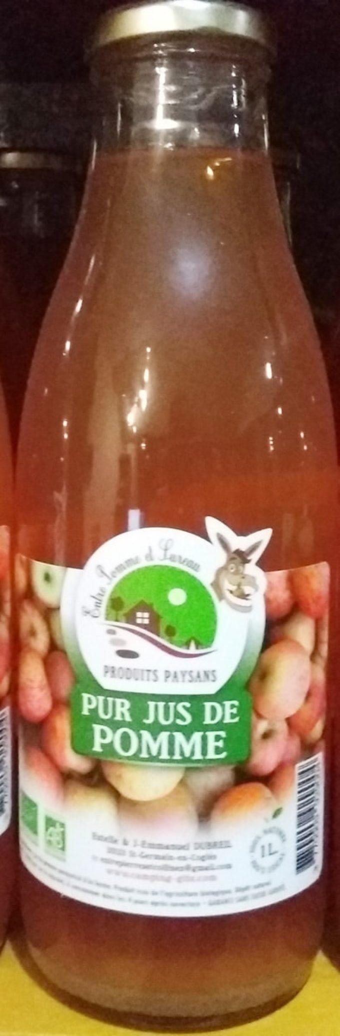 Entre Pomme et Sureau - pur jus de pomme bio en bouteille verre litre