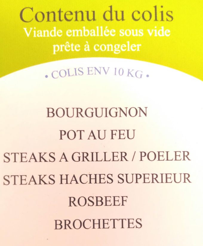 Ferme de Kermoal - composition d'un colis